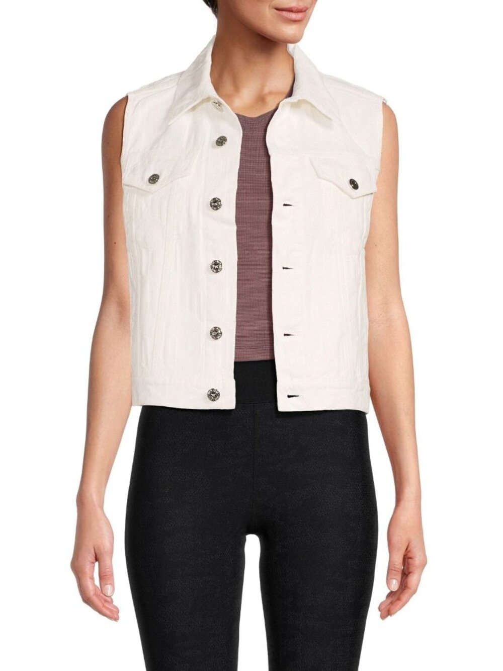 MCM Women's Cubic Monogram Denim Vest Sleeveless Jacket White Size M